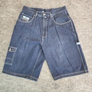 VTG School Of Hard Knocks Shorts Mens 32W 12L‎ Blue Denim Carpenter Baggy Y2K